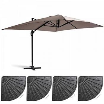Parasol Excéntrico Inclinable Oviala 4x3 m con 4 Losas de Lastre de Aluminio Color Taupe