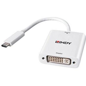 Adaptador Gráfico USB Lindy 43243 - 1920 x 1200 píxeles, Color Blanco y Convertidor USB Tipo C a DVI