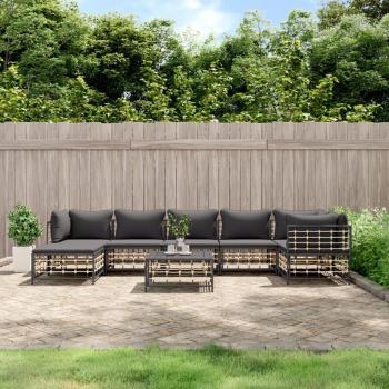 vidaXL 8-Piece Anthracite Poly Rattan Garden Lounge Set with Cushions