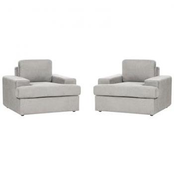 Conjunto de 2 sillones clásicos tapizados en tela poliéster gris claro con respaldo acolchado grueso
