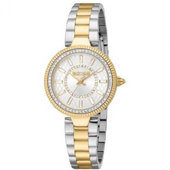 Reloj de pulsera Just Cavalli Glam Chic Ostentatious JC1L308M0085, correa color Gris plata, Oro amarillo, Dial Gris plata, Mujer, Reloj Analógico para Mujer de Cuarzo con