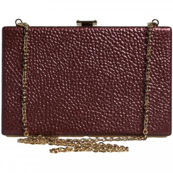Maroon Leather Evening Clutch Crossbody Bag - Women's Dolce & Gabbana Sicily Red Leather Purse