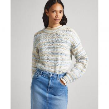 Jersey Dendra blanco Pepe Jeans - Elegante jersey de mujer con estampado de rayas y detalles calados
