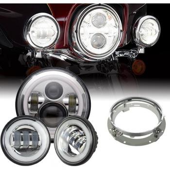 60w 7 chrome LED faro +2* 4,5 luce antiniebla +montaje soporte Harley Davidson