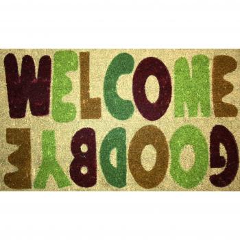 STC - Felpudo (45 x 75 cm, antideslizante, fibra de coco, tejido a mano), diseño con texto Welcome Goodbye