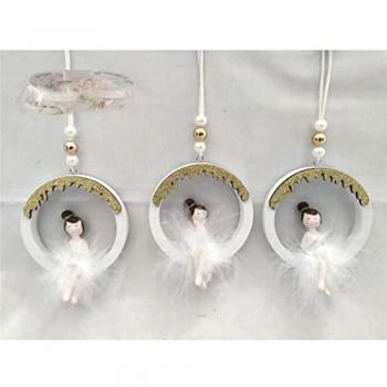 Colgante figura columpio nieve 10cm 3STD decoración navideña ángel en color blanco