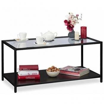 Mesa Centro Cristal Moderna de Vidrio y Metal, 45 x 100 x 50 cm, Color Negro