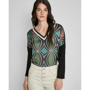 Camiseta de mujer con estampado geométrico de manga larga