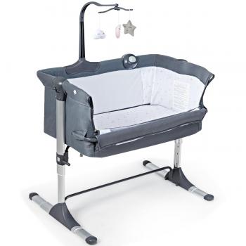 Cuna Portátil para Bebés y Niños Costway con Altura Regulable, Barra Lateral Desmontable, Color Gris Oscuro, Dimensiones 97 x 71 x 68-85 cm