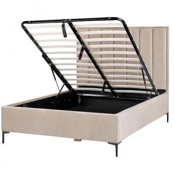 Cama Matrimonial con Almacenaje en Terciopelo Gris Pardo 140 x 200 cm y Cabecero Acolchado, Patas de Metal Negras Sezanne