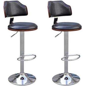 vidaXL 2 taburetes de Bar de Piel sintética de Color Negro sin reposabrazos, respaldos Ajustados