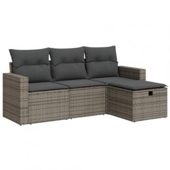 Set de sofás de jardín 4 piezas con cojines de Polyrattan gris