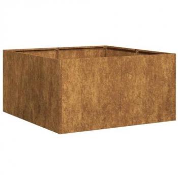Rusty Weathering Steel Planter Box 80x80x40 cm - Durable Outdoor Flower Container with Enhanced Drainage