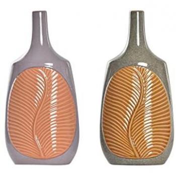 Jarrón DKD Home Decor Marrón Naranja Gres Hoja de Planta 18 x 18 x 39 cm (2 Unidades)