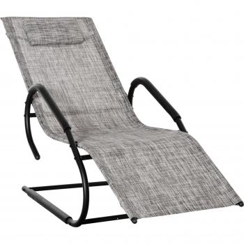 Outsunny Tumbona de Jardín Ergonómica con Reposacabezas, Reposapiés y Reposabrazos