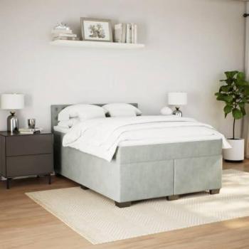 Cama box spring con colchón de terciopelo gris claro 140x190 cm