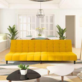 Sofá cama de terciopelo amarillo de 2 plazas