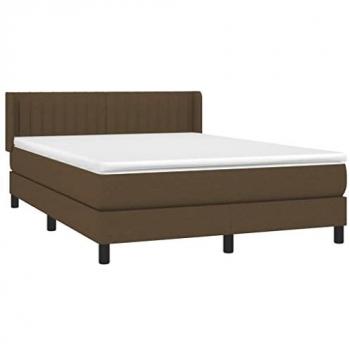 Cama Box Spring con Colchón de Tela Marrón Oscuro 140x190 cm