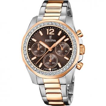 Festina Rainbow F20608/1 Reloj de Mujer Analógico con Esfera Marrón, Colección Boyfriend, Acero Plateado