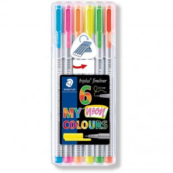 Staedtler Triplus Fineliner Neon - Rotulador de punta fina, paquete de 6, multicolores