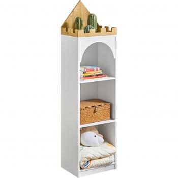 Estantería infantil SoBuy KMB42-W, librería para libros y juguetes en forma de castillo, con 3 compartimentos abiertos, dimensiones 40x30x150 cm, color blanco y natural