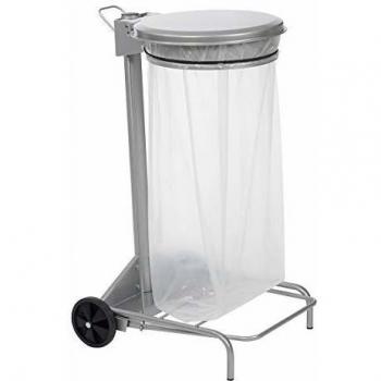 Soporte de bolsas de basura con ruedas y tapa, 110 litros, color gris