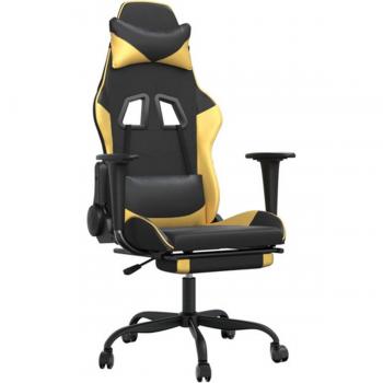 vidaXL Silla gaming con reposapiés cuero sintético negro dorado