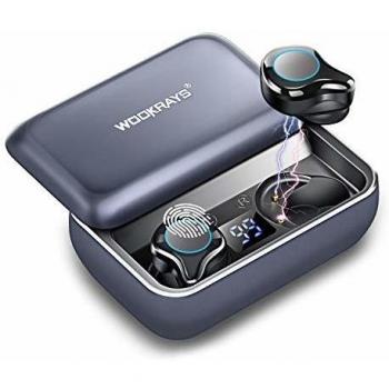Auriculares Bluetooth, WOOKRAYS inalámbricos Bluetooth 5.0 Sonido Estéreo Auricular, 120H&3000mAh Caja de Carga de Metal con IPX7 Impermeable, Control Táctil, Auricular Deportivo para iOS Android