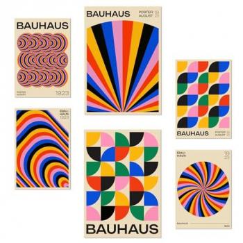 Set de 6 Pósters Geométricos Bauhaus en Colores Vibrantes para Decoración de Paredes - Tamaños A3 y A4 Sin Marco