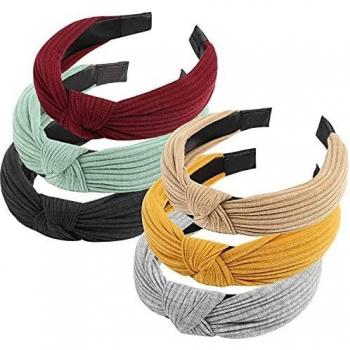 Diademas de Pelo Anchas 6pcs Diademas Mujer Elástica Moda Accesorios pelo Niñas Tejido Suave Turbantes de Nudo 6 Colores Bandas Diadema para Adultos y Niños