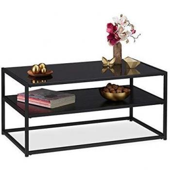 Mesa Centro de Cristal con Balda Inferior, Metal y Vidrio, 42 x 90 x 50 cm, Color Negro