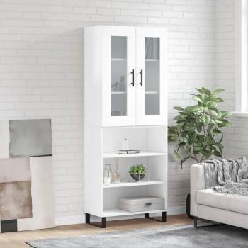 Aparador alto de madera contrachapada blanco brillo 69,5x34x180 cm vidaXL