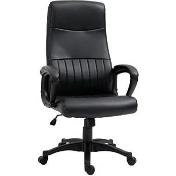 Vinsetto Silla de Oficina Ergonómica Silla de Escritorio Basculante y Giratoria 360° con Altura Ajustable Respaldo Alto y Reposabrazos Piel Sintética 61,5x66x113-123 cm Negro
