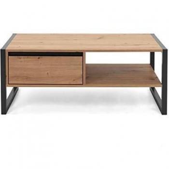 Mesa de centro Denver 55 color roble artesanal y gris antracita con cajón, acabado madera clara