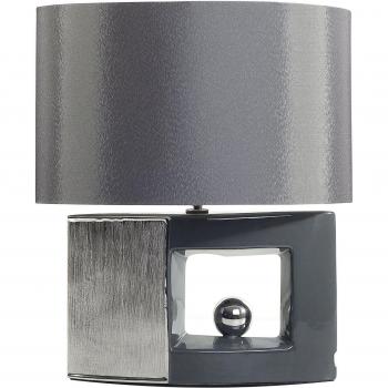 Lámpara de mesa gris Duero con pantalla de tambor de tela y base de cerámica