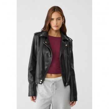 Stradivarius Black Faux Leather Biker Jacket L