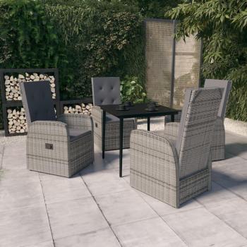 Juego de comedor de jardín 5 piezas con cojines gris