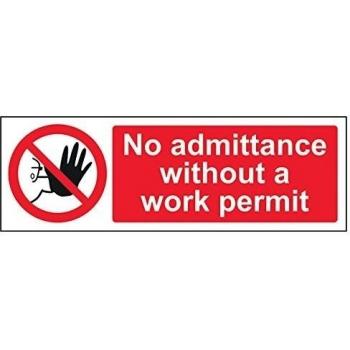 vsafety 52006 ax-sno admisión sin un permiso de trabajo prohibición acceso señal, autoadhesivos, paisaje, 300 mm x 100 mm, Negro/Rojo
