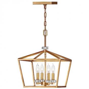 Lámpara Colgante Industrial Nordico Stinson 4 Luces E14 Acero y Cristal en Acabado Latón Antiguo