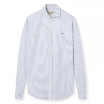 Silbon - Camisa sport oxford rayas anchas verdes manga larga para hombre talla XS