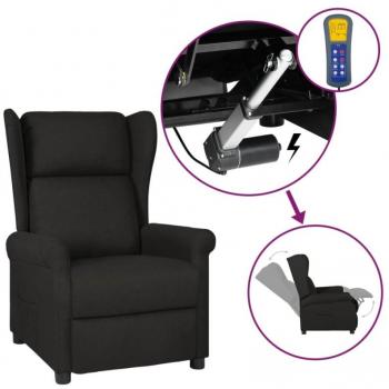 Sillón orejero reclinable eléctrico de tela negro