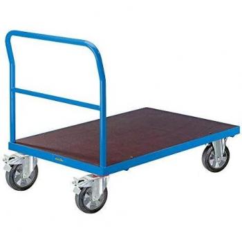 Carro de plataforma Eurokraft Pro con manija tubular y ruedas de goma, dimensiones 1250 x 800 mm, color azul claro