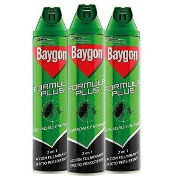 Baygon - Insecticida contra cucarachas y hormigas, formula plus, acción rápida y efecto duradero, 600ml - Pack de 3 uds