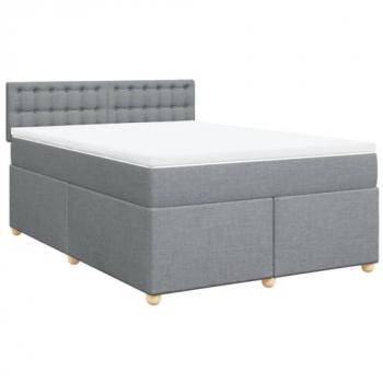 Cama box spring con colchón tela gris claro 160x200 cm