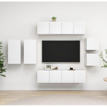 Set de Muebles de Salón 8 Piezas en Madera Ingeniería, Dimensiones 60 x 30 x 30 cm, Incluye Mueble TV y Mesa de TV, Color Blanco