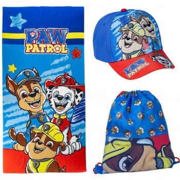 Set Infantil de Toalla, Saquito y Gorra Paw Patrol - Diseño Marshall, Chase y Rubble - Ideal para el Verano - Producto Original