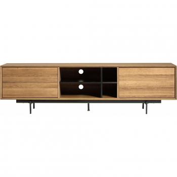 Topambientes Mueble Tv Con 1 Puerta + 2 Cajones De DM MacizoNegro Y Roble180x50x40 cm