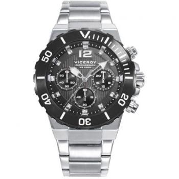 Reloj Viceroy Heat Hombre 45007-55 - Cronógrafo, Caja de Acero con Bisel IP Negro y Brazalete de Acero, Esfera Negra, Resistente al Agua 20 ATM