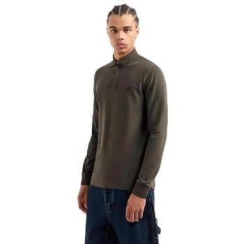 Armani Exchange Men's Long Sleeve Green Polo Shirt - Slim Fit Cotton 2024