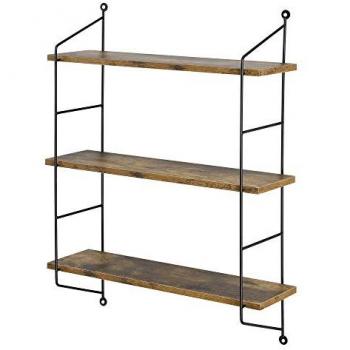 Estantería de Pared Ösel con 3 Estantes Regulables - Estructura de Acero - Efecto Madera Tono Oscuro - 64 x 48 x 15 cm